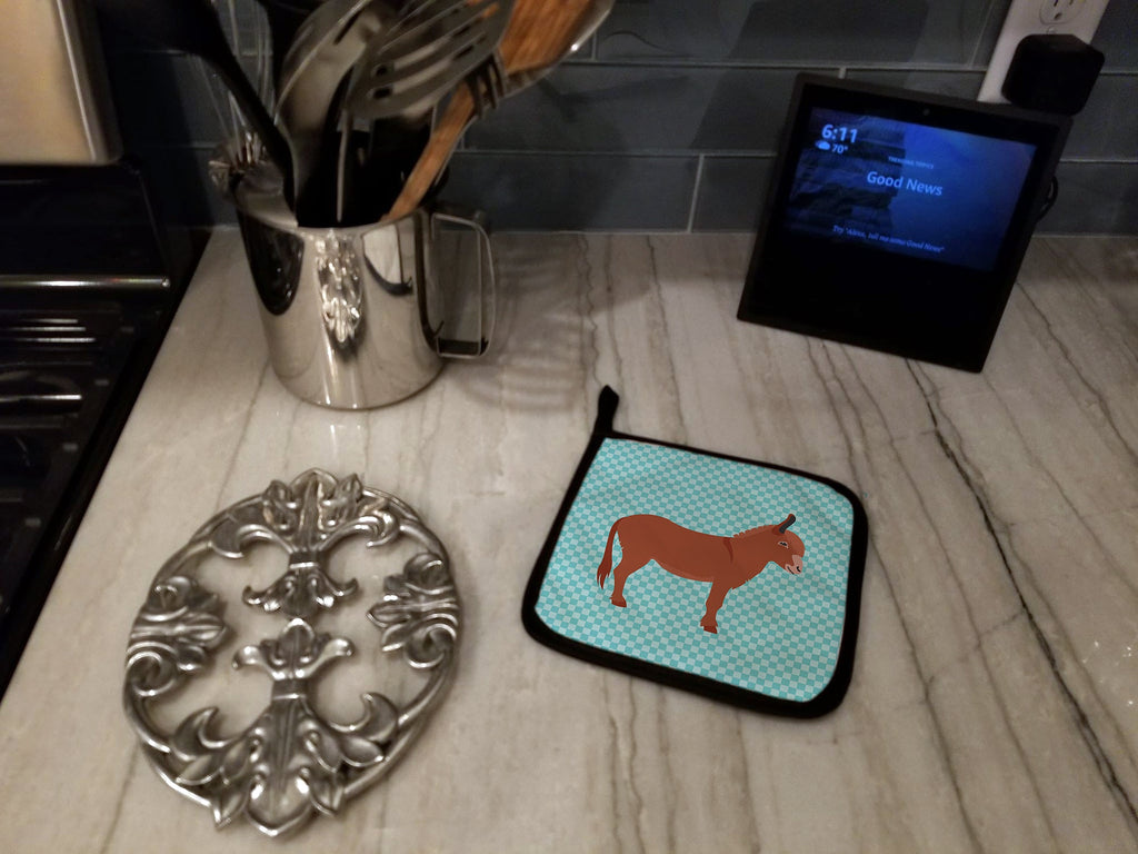 Irish Donkey Blue Check Pot Holder Set of 2 Heat Resistant Quilted Hot Pads 7.5 x 7.5 Inch, Insulated Kitchen Trivets for Cooking & Baking