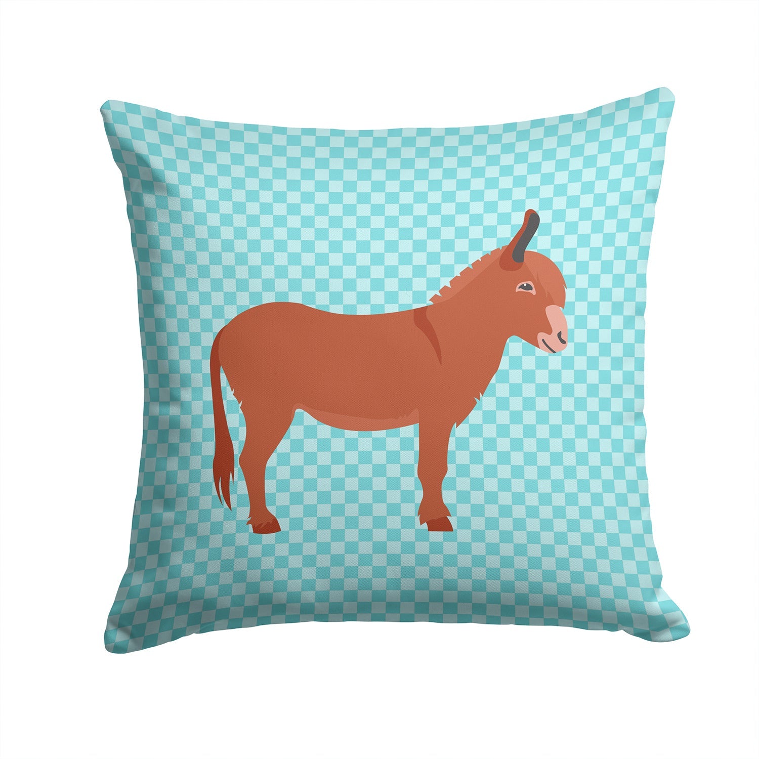 Irish Donkey Blue Check Decorative Throw Pillow 14x14 Indoor Outdoor Accent Cushion, Fabric Cover with Insert for Sofa, Bed, Porch & Living Room