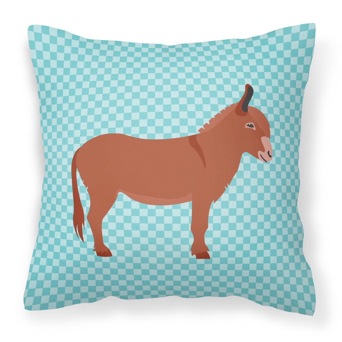 Irish Donkey Blue Check Decorative Throw Pillow 18x18 Indoor Outdoor Accent Cushion, Fabric Cover with Insert for Sofa, Bed, Porch & Living Room
