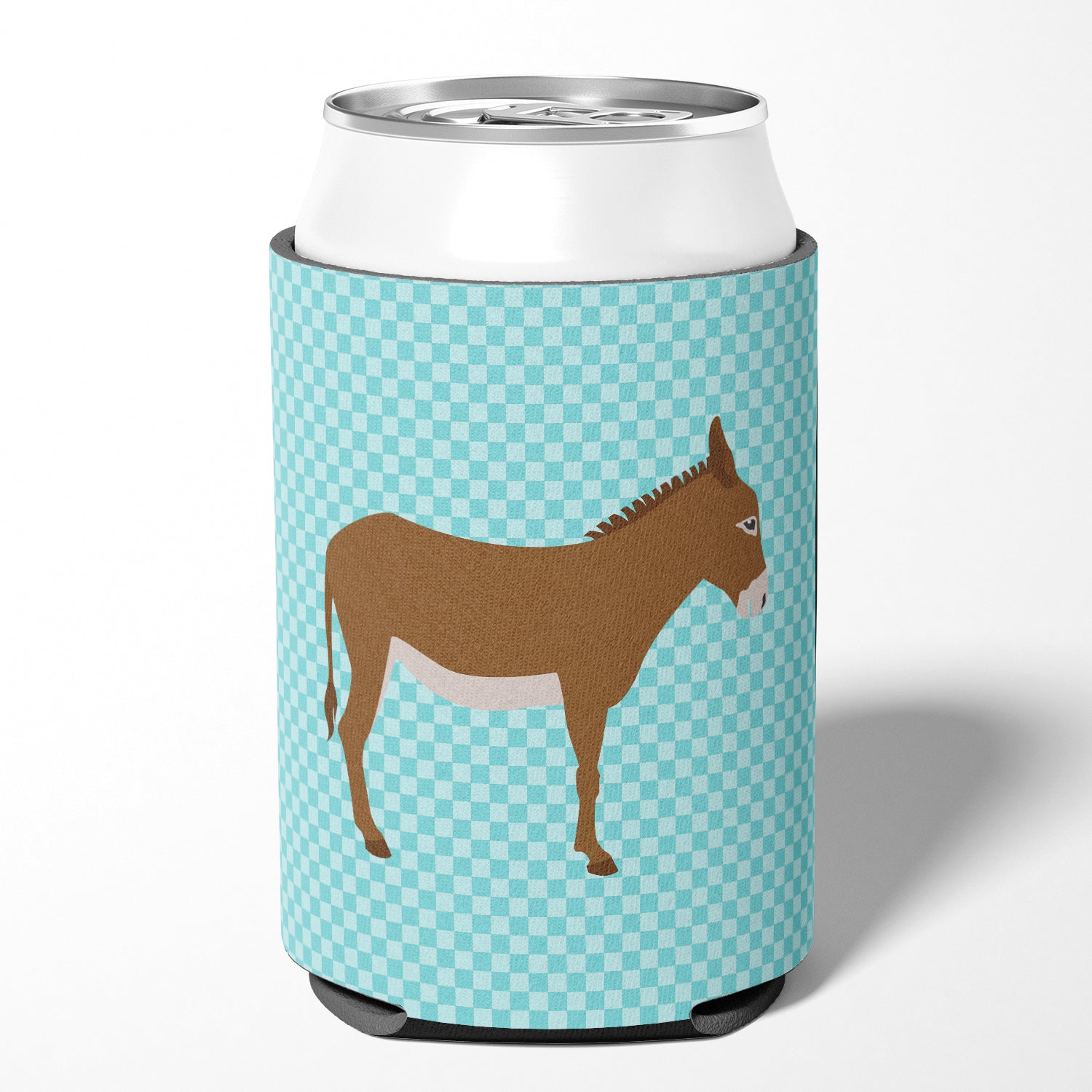 Cotentin Donkey Blue Check Can or Bottle Hugger Cooler Sleeve for Standard 12 oz Cans, Insulated Foam Beer & Soda Can Hugger Reusable