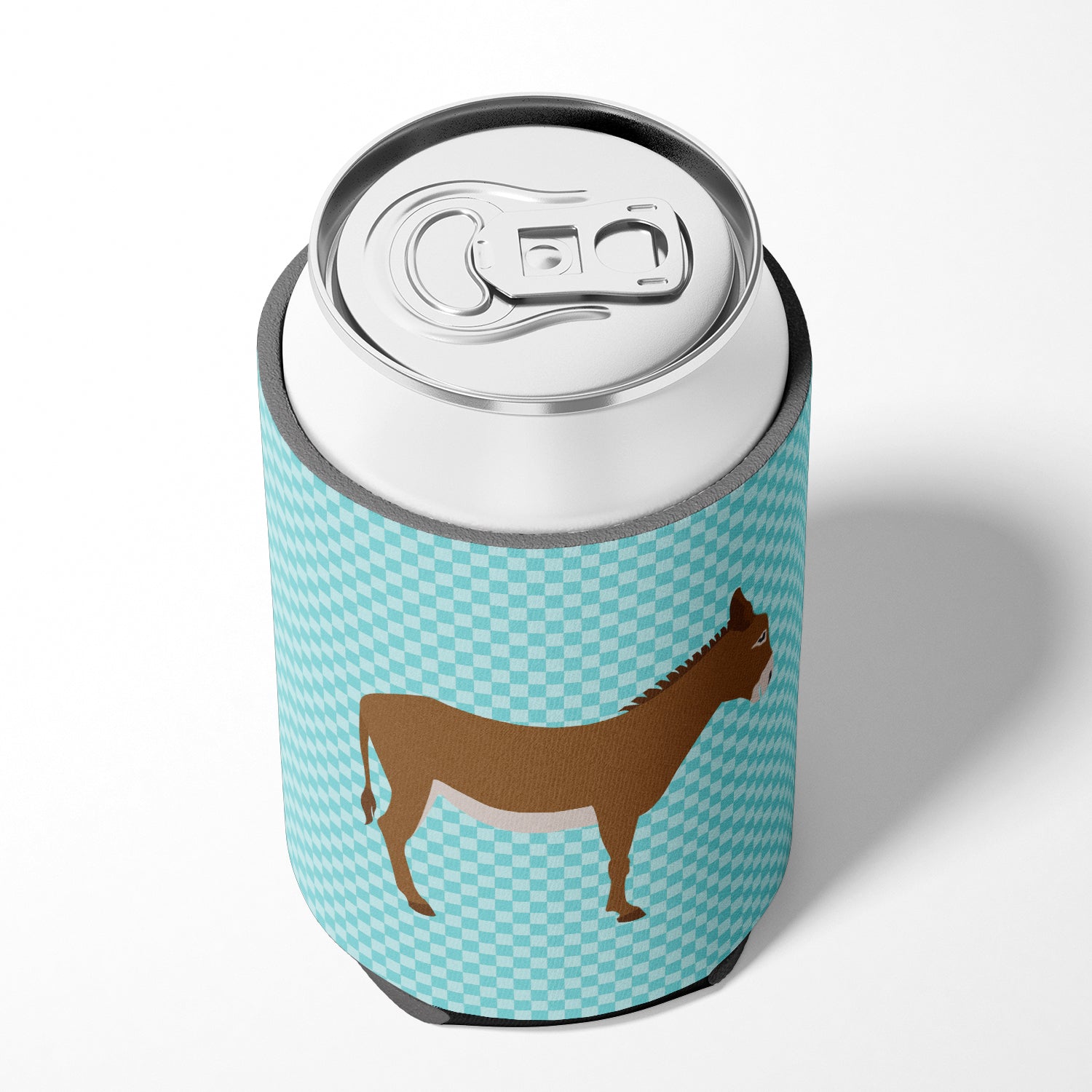 Cotentin Donkey Blue Check Can or Bottle Hugger Cooler Sleeve for Standard 12 oz Cans, Insulated Foam Beer & Soda Can Hugger Reusable