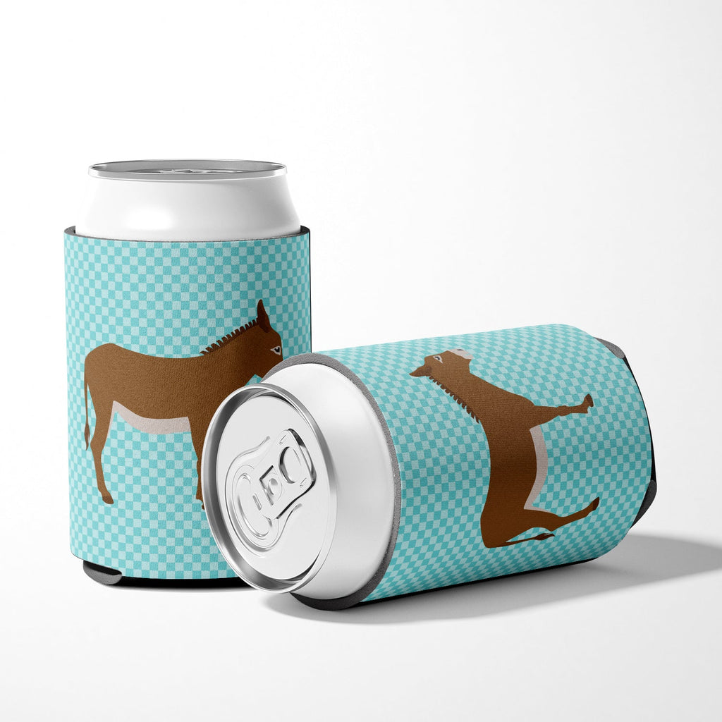 Cotentin Donkey Blue Check Can or Bottle Hugger Cooler Sleeve for Standard 12 oz Cans, Insulated Foam Beer & Soda Can Hugger Reusable