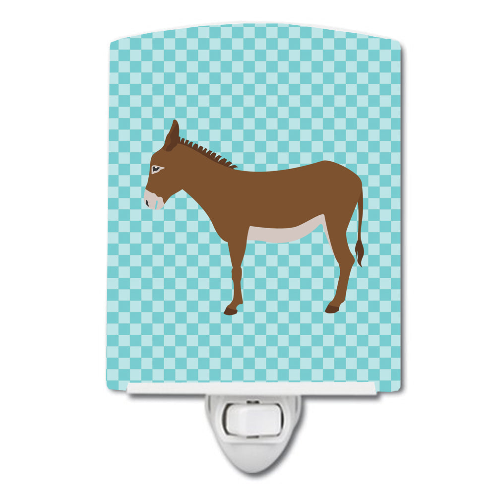 Cotentin Donkey Blue Check Ceramic Night Light Compact, UL-Certified, Ideal for Bedroom, Bathroom, Nursery, Hallway, Kitchen, 6x4x3, Multicolor