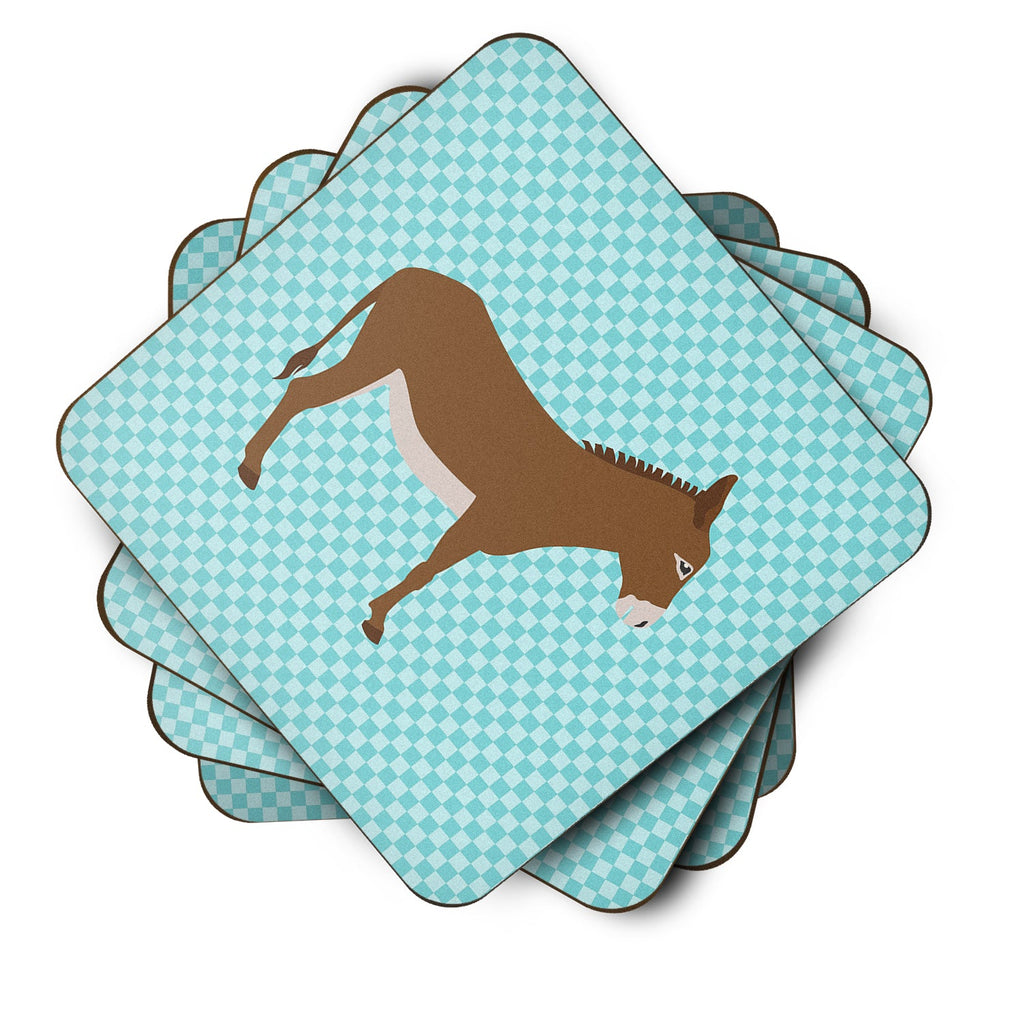 Cotentin Donkey Blue Check Foam Coasters Set of 4 Cup Coasters for Indoor Outdoor, Tabletop Protection, Anti Slip, Mouse pad Material