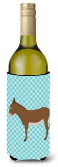 Cotentin Donkey Blue Check Wine Bottle Hugger Gift Sleeve for Standard 750 ml Bottles, Insulated Reusable Also Fits Mini Shot & Pint Bottles