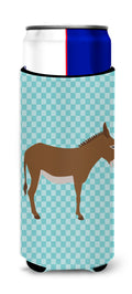 Cotentin Donkey Blue Check Slim Can Hugger , Insulated Foam Hugger for 12 oz Slim Cans, Beer Bottles & Water Bottles, Printed in USA