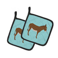 Cotentin Donkey Blue Check Pot Holder Set of 2 Heat Resistant Quilted Hot Pads 7.5 x 7.5 Inch, Insulated Kitchen Trivets for Cooking & Baking
