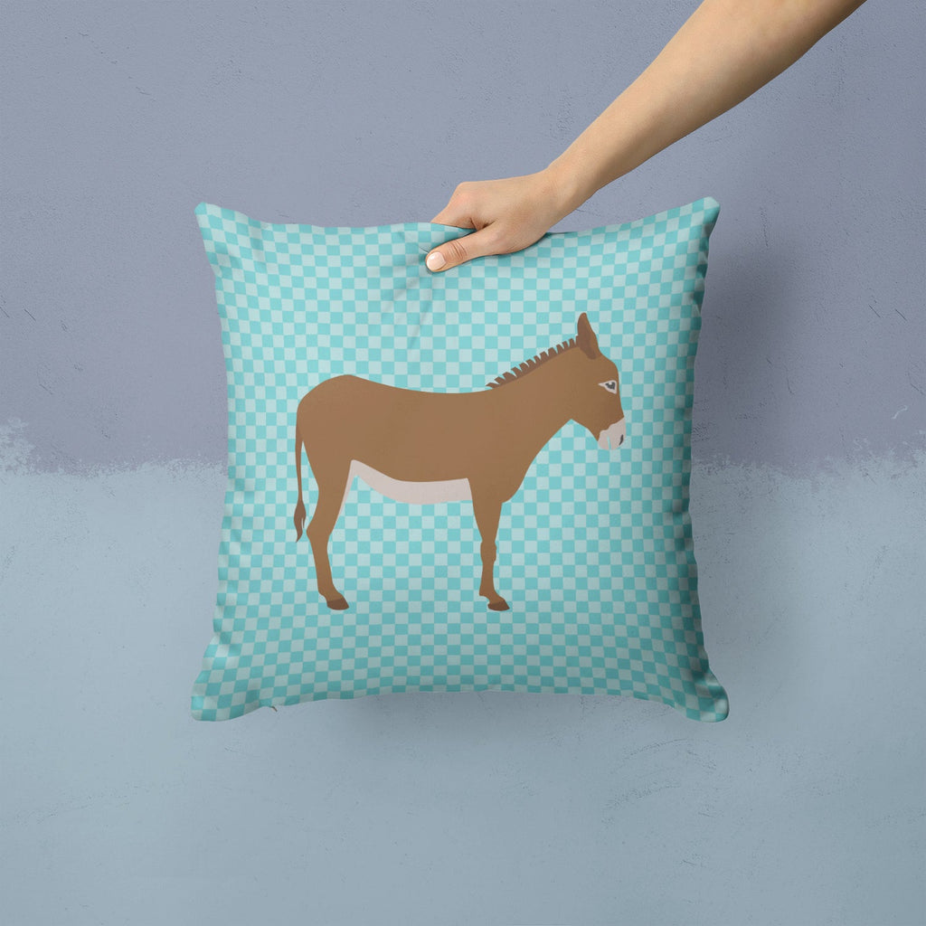 Cotentin Donkey Blue Check Decorative Throw Pillow 14x14 Indoor Outdoor Accent Cushion, Fabric Cover with Insert for Sofa, Bed, Porch & Living Room