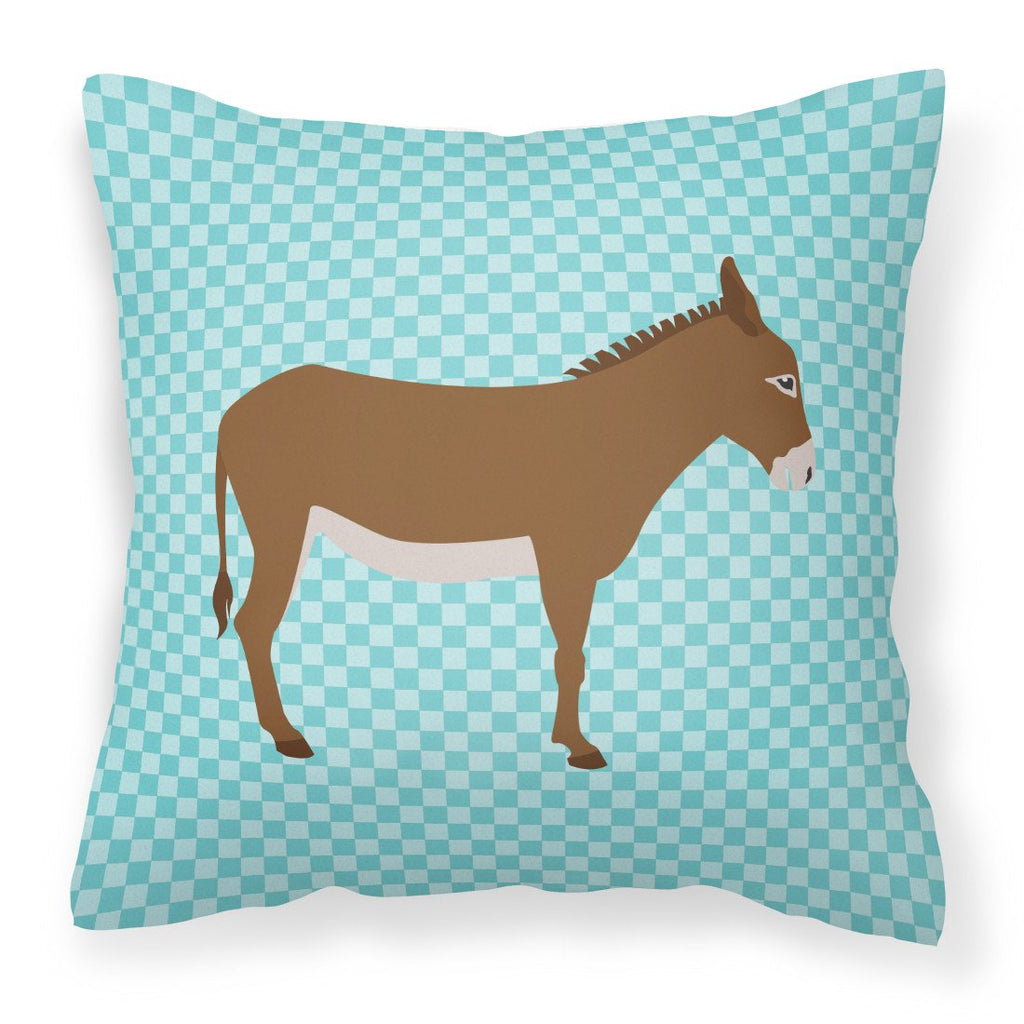 Cotentin Donkey Blue Check Decorative Throw Pillow 18x18 Indoor Outdoor Accent Cushion, Fabric Cover with Insert for Sofa, Bed, Porch & Living Room