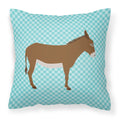 Cotentin Donkey Blue Check Decorative Throw Pillow 18x18 Indoor Outdoor Accent Cushion, Fabric Cover with Insert for Sofa, Bed, Porch & Living Room