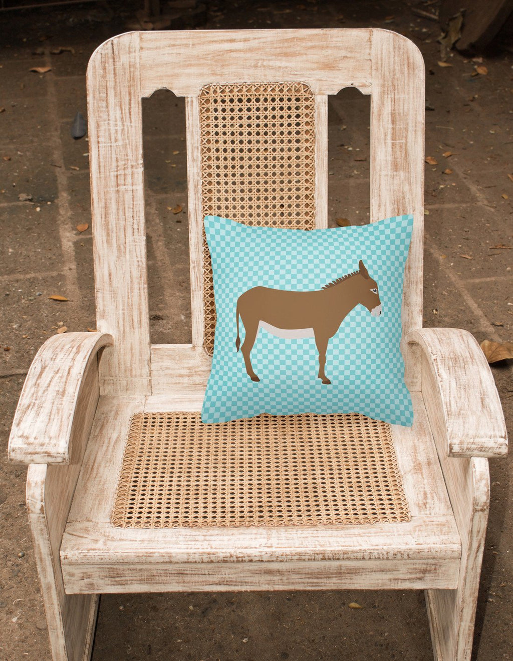 Cotentin Donkey Blue Check Decorative Throw Pillow 18x18 Indoor Outdoor Accent Cushion, Fabric Cover with Insert for Sofa, Bed, Porch & Living Room