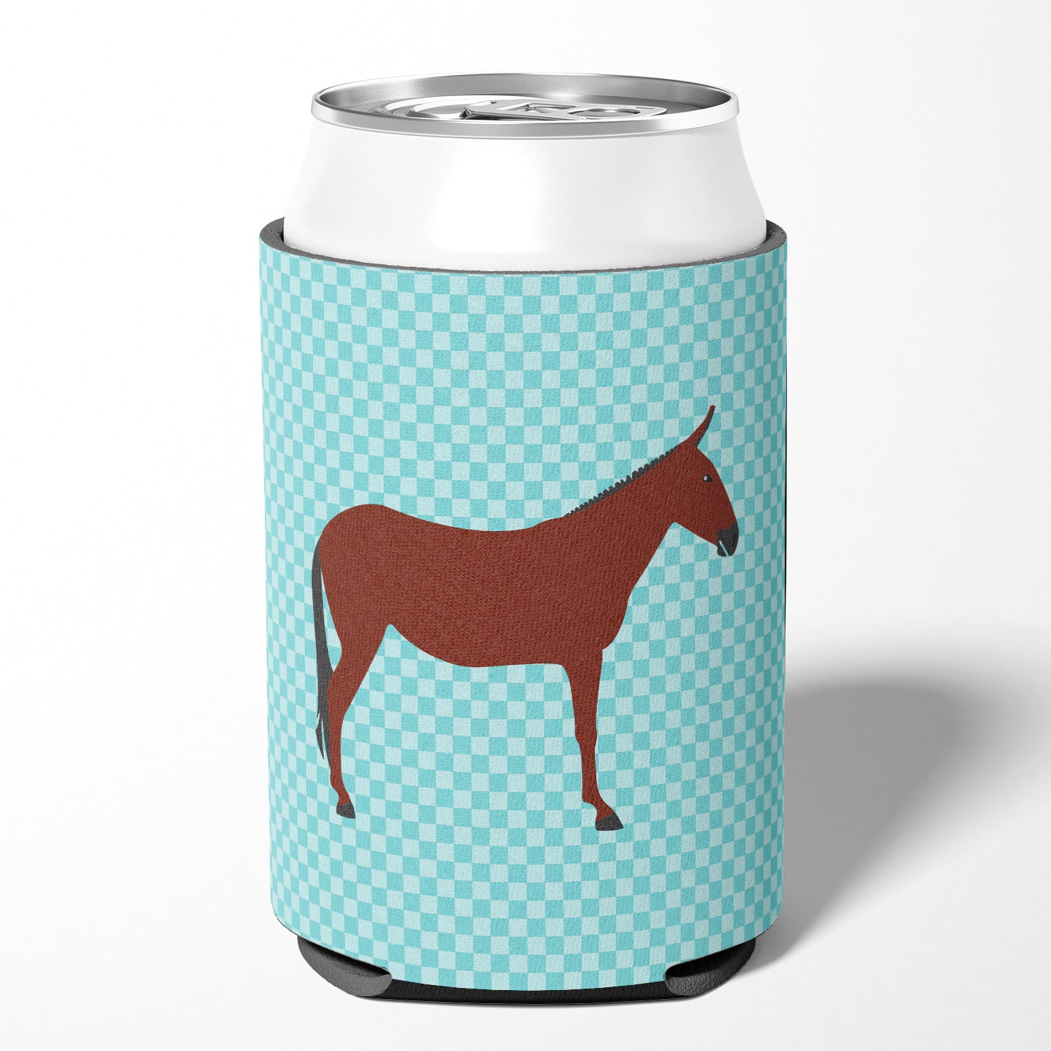 Hinny Horse Donkey Blue Check Can or Bottle Hugger Cooler Sleeve for Standard 12 oz Cans, Insulated Foam Beer & Soda Can Hugger Reusable