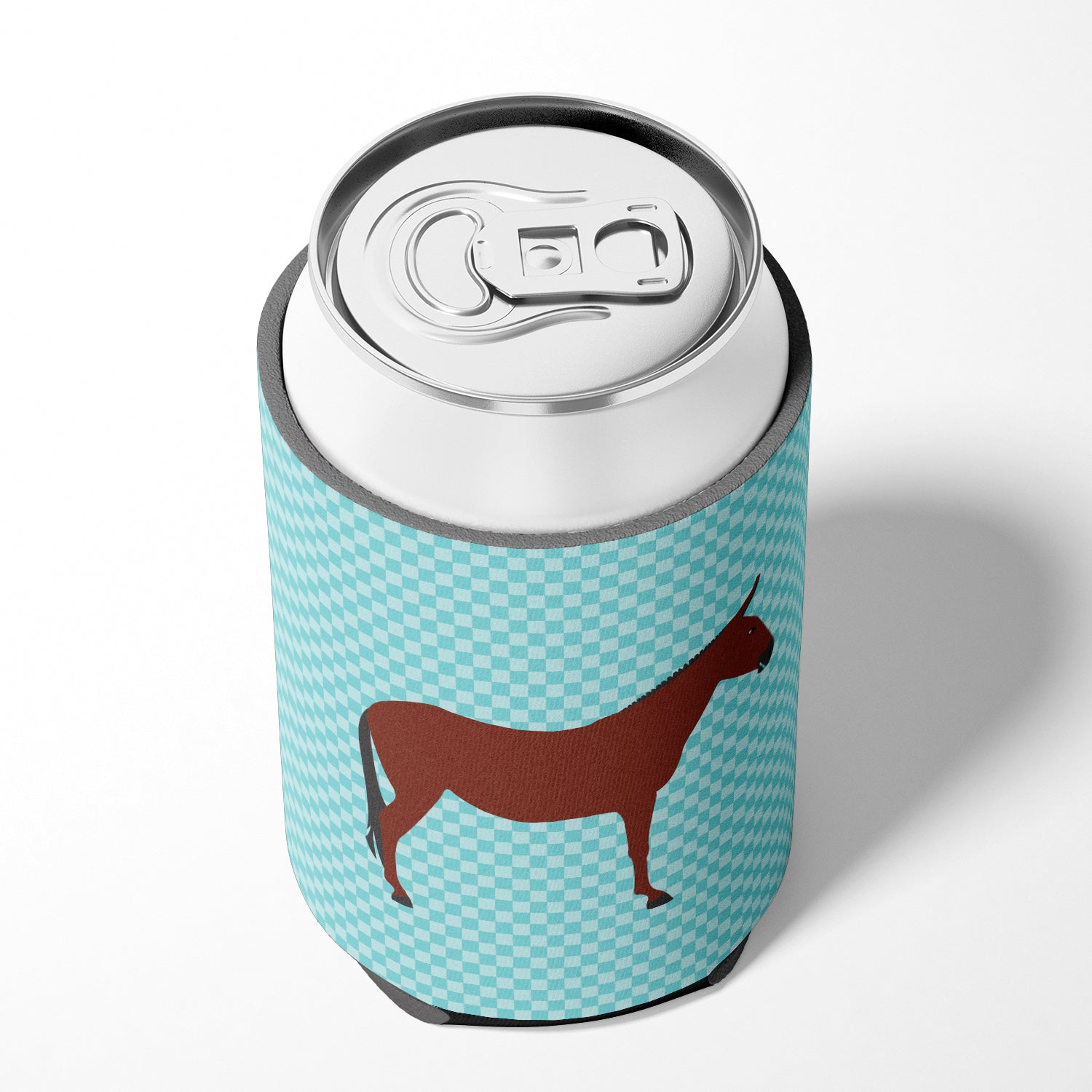 Hinny Horse Donkey Blue Check Can or Bottle Hugger Cooler Sleeve for Standard 12 oz Cans, Insulated Foam Beer & Soda Can Hugger Reusable
