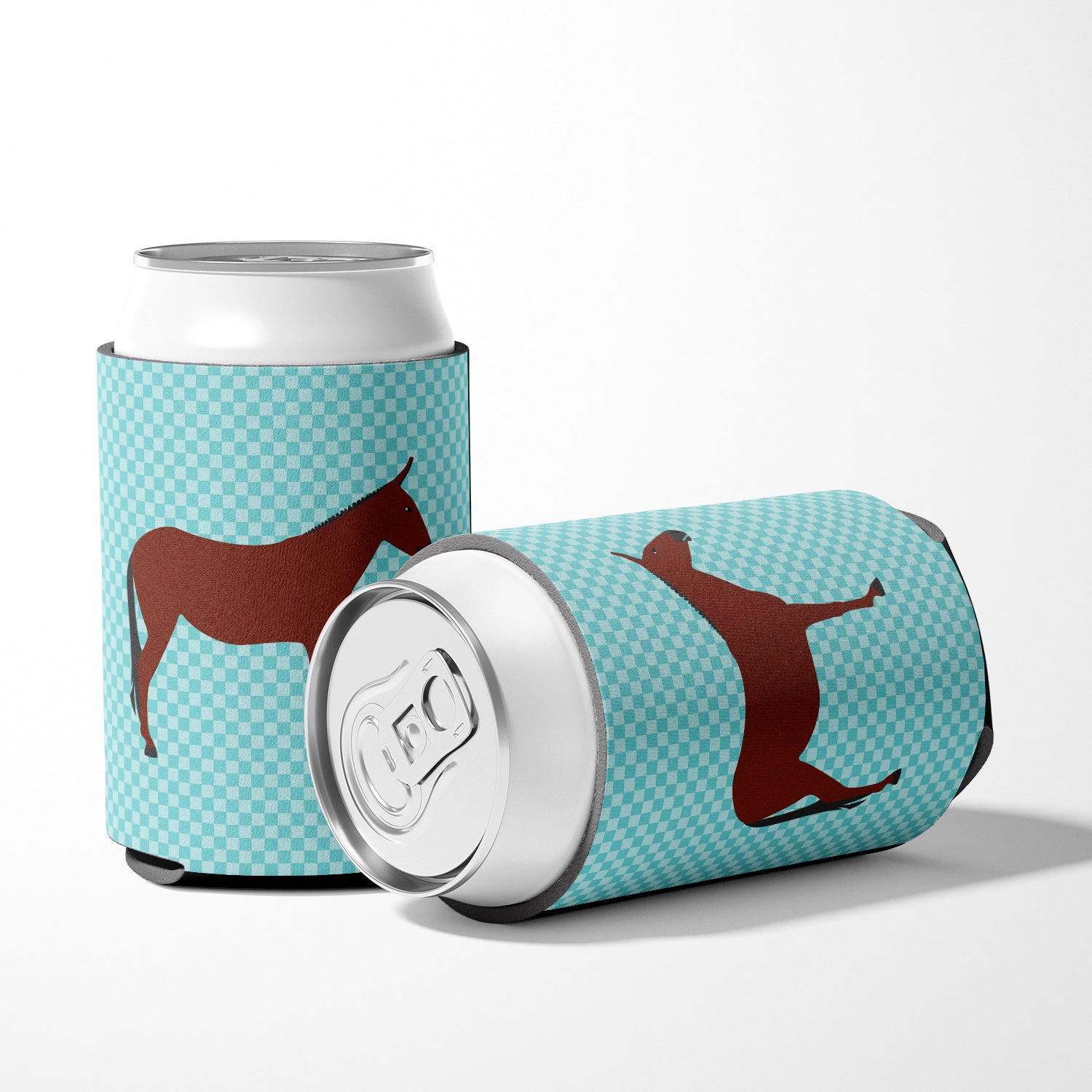 Hinny Horse Donkey Blue Check Can or Bottle Hugger Cooler Sleeve for Standard 12 oz Cans, Insulated Foam Beer & Soda Can Hugger Reusable