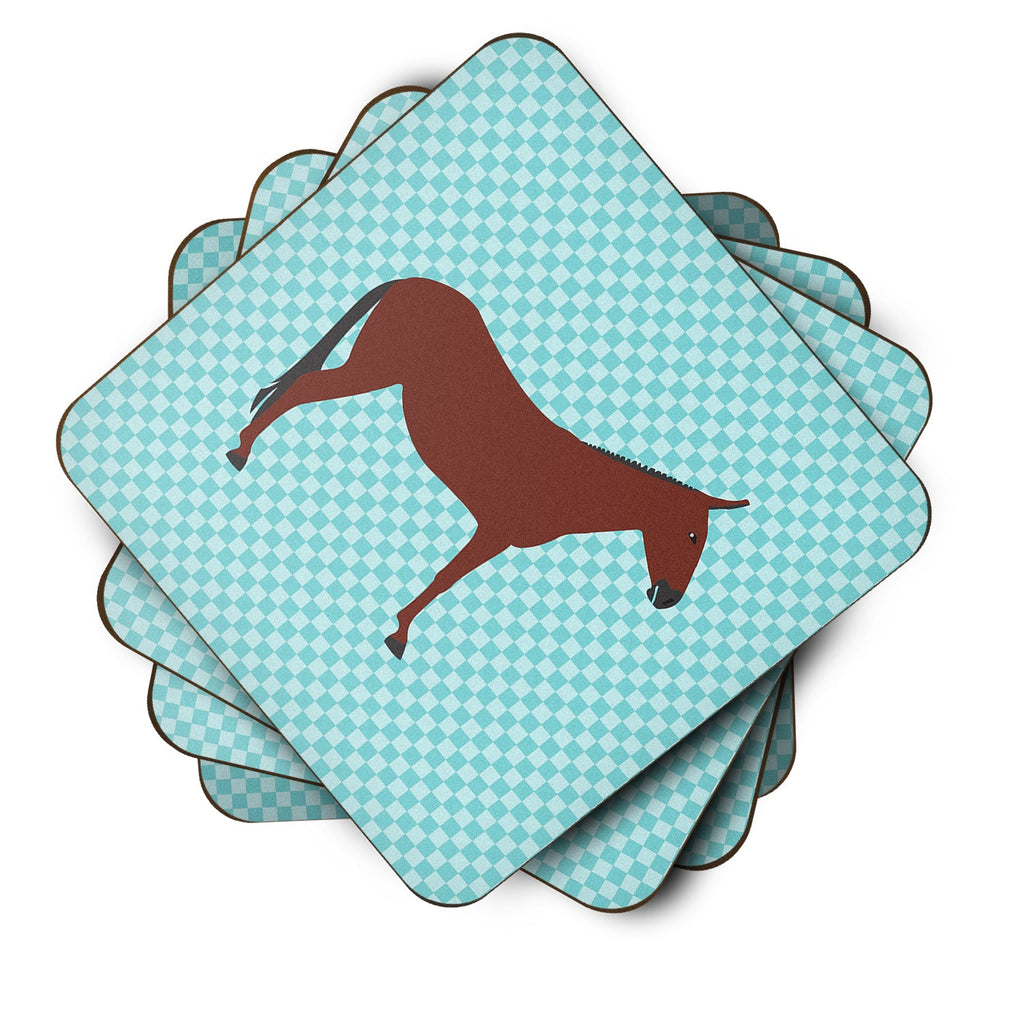 Hinny Horse Donkey Blue Check Foam Coasters Set of 4 Cup Coasters for Indoor Outdoor, Tabletop Protection, Anti Slip, Mouse pad Material