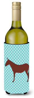 Hinny Horse Donkey Blue Check Wine Bottle Hugger Gift Sleeve for Standard 750 ml Bottles, Insulated Reusable Also Fits Mini Shot & Pint Bottles