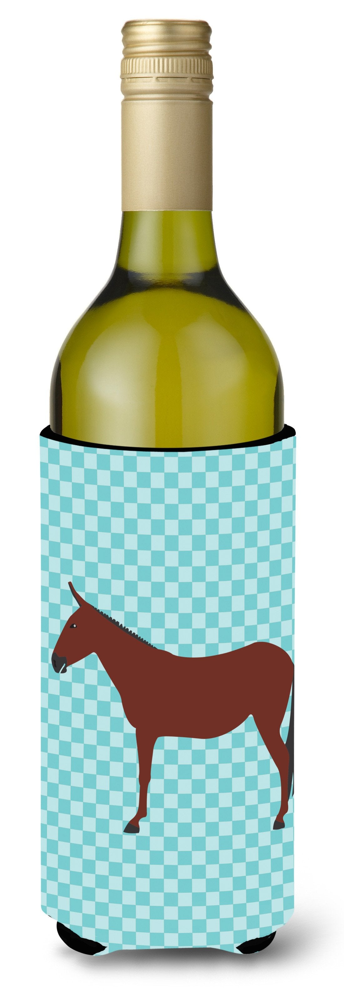 Hinny Horse Donkey Blue Check Wine Bottle Hugger Gift Sleeve for Standard 750 ml Bottles, Insulated Reusable Also Fits Mini Shot & Pint Bottles