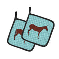 Hinny Horse Donkey Blue Check Pot Holder Set of 2 Heat Resistant Quilted Hot Pads 7.5 x 7.5 Inch, Insulated Kitchen Trivets for Cooking & Baking
