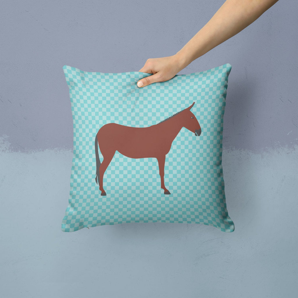 Hinny Horse Donkey Blue Check Decorative Throw Pillow 14x14 Indoor Outdoor Accent Cushion, Fabric Cover with Insert for Sofa, Bed, Porch & Living Room