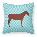 Hinny Horse Donkey Blue Check Decorative Throw Pillow 18x18 Indoor Outdoor Accent Cushion, Fabric Cover with Insert for Sofa, Bed, Porch & Living Room