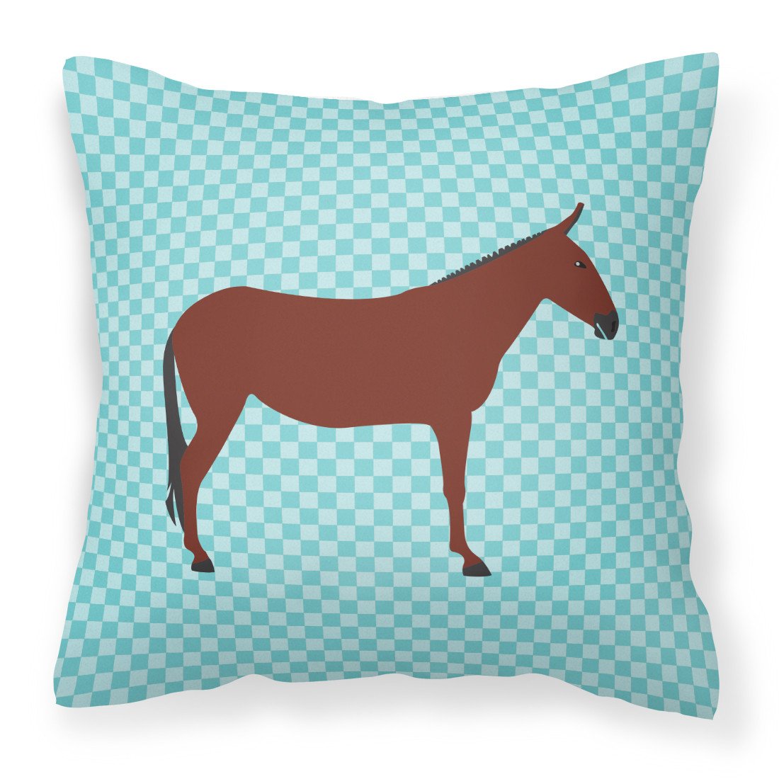 Hinny Horse Donkey Blue Check Decorative Throw Pillow 18x18 Indoor Outdoor Accent Cushion, Fabric Cover with Insert for Sofa, Bed, Porch & Living Room