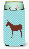 Hinny Horse Donkey Blue Check Tall Boy Hugger Can Cooler Sleeve Machine Washable Drink Collapsible Insulator Beverage Insulated Holder