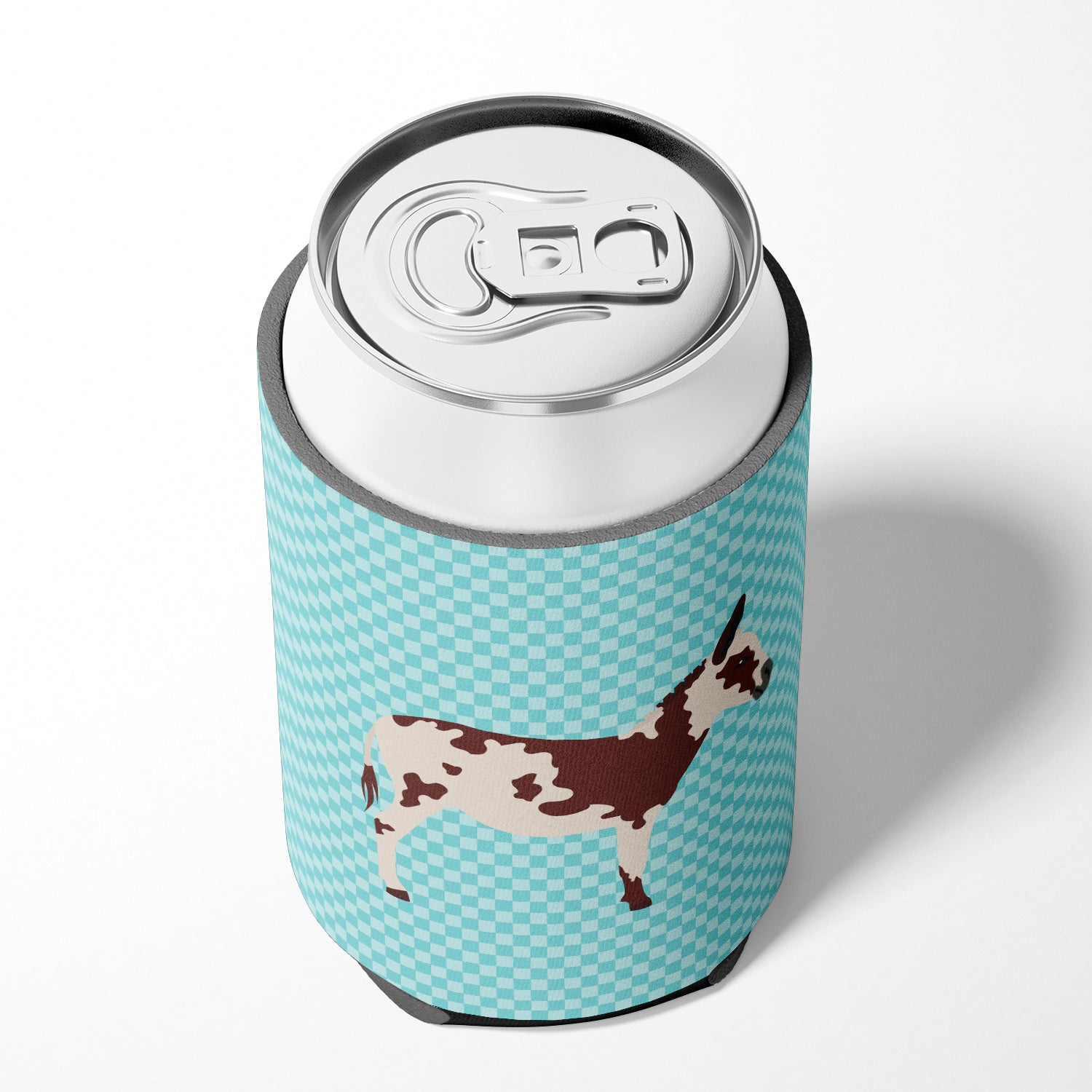 American Spotted Donkey Blue Check Can or Bottle Hugger Cooler Sleeve for Standard 12 oz Cans, Insulated Foam Beer & Soda Can Hugger Reusable