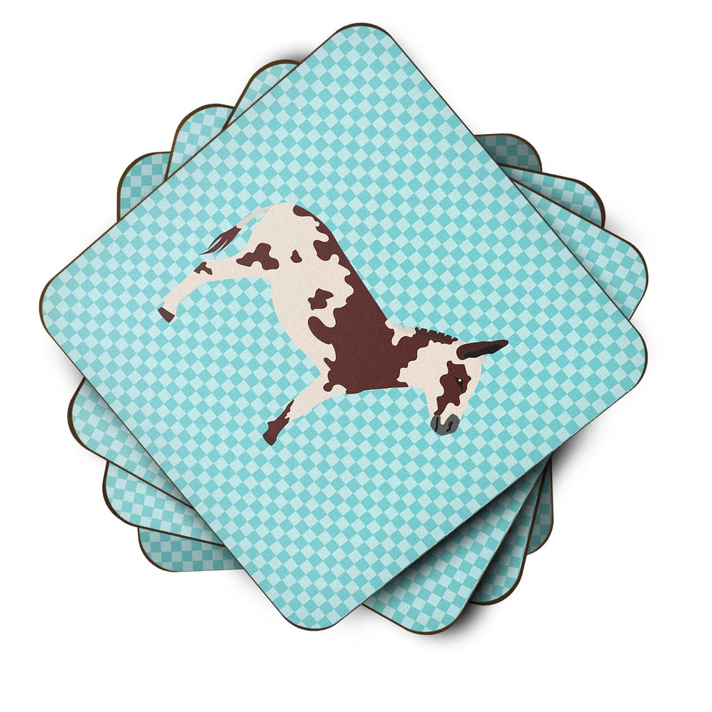 American Spotted Donkey Blue Check Foam Coasters Set of 4 Cup Coasters for Indoor Outdoor, Tabletop Protection, Anti Slip, Mouse pad Material