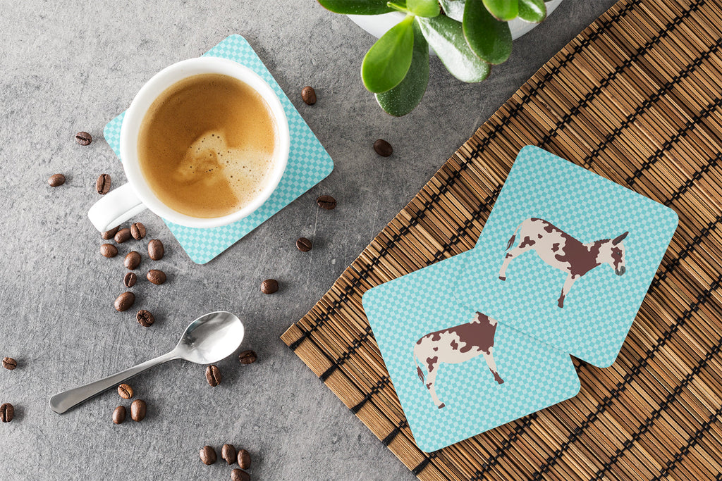 American Spotted Donkey Blue Check Foam Coasters Set of 4 Cup Coasters for Indoor Outdoor, Tabletop Protection, Anti Slip, Mouse pad Material