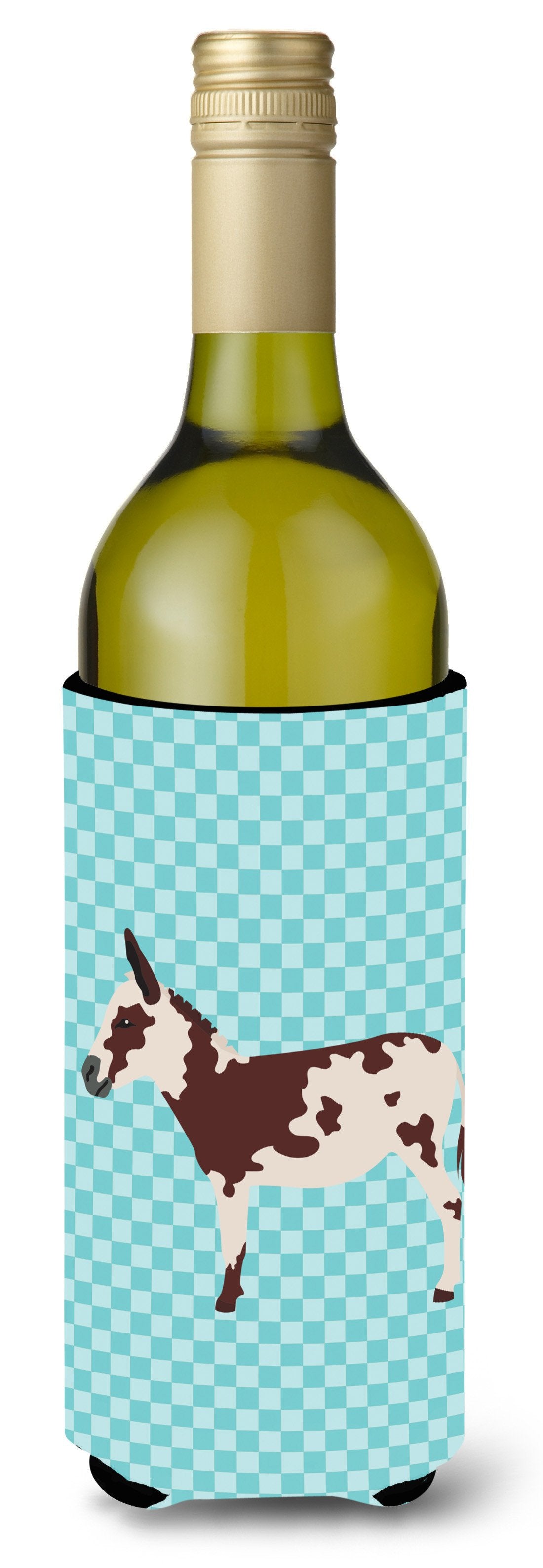 American Spotted Donkey Blue Check Wine Bottle Hugger Gift Sleeve for Standard 750 ml Bottles, Insulated Reusable Also Fits Mini Shot & Pint Bottles