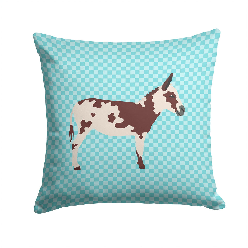American Spotted Donkey Blue Check Decorative Throw Pillow 14x14 Indoor Outdoor Accent Cushion, Fabric Cover with Insert for Sofa, Bed, Porch & Living Room