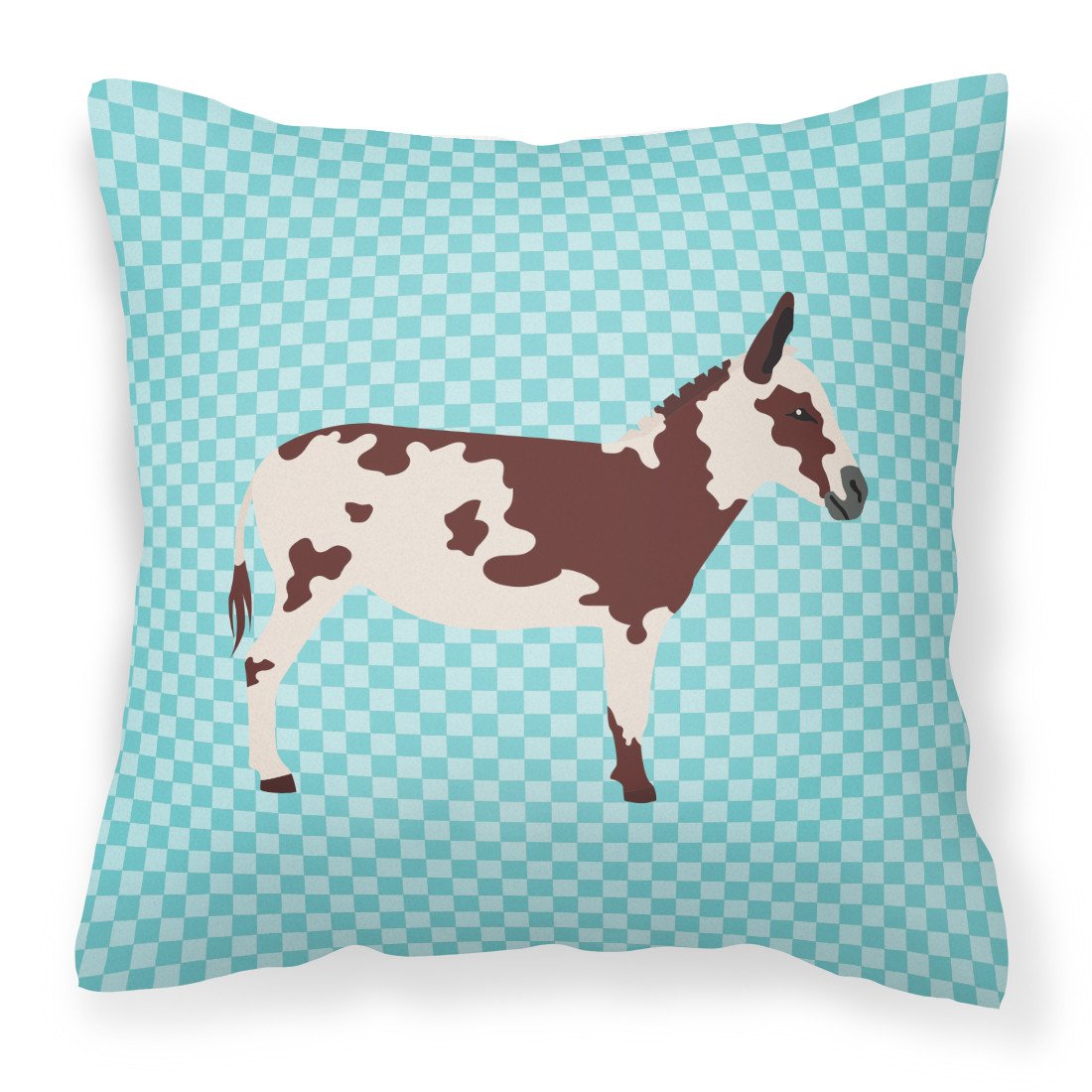 American Spotted Donkey Blue Check Decorative Throw Pillow 18x18 Indoor Outdoor Accent Cushion, Fabric Cover with Insert for Sofa, Bed, Porch & Living Room