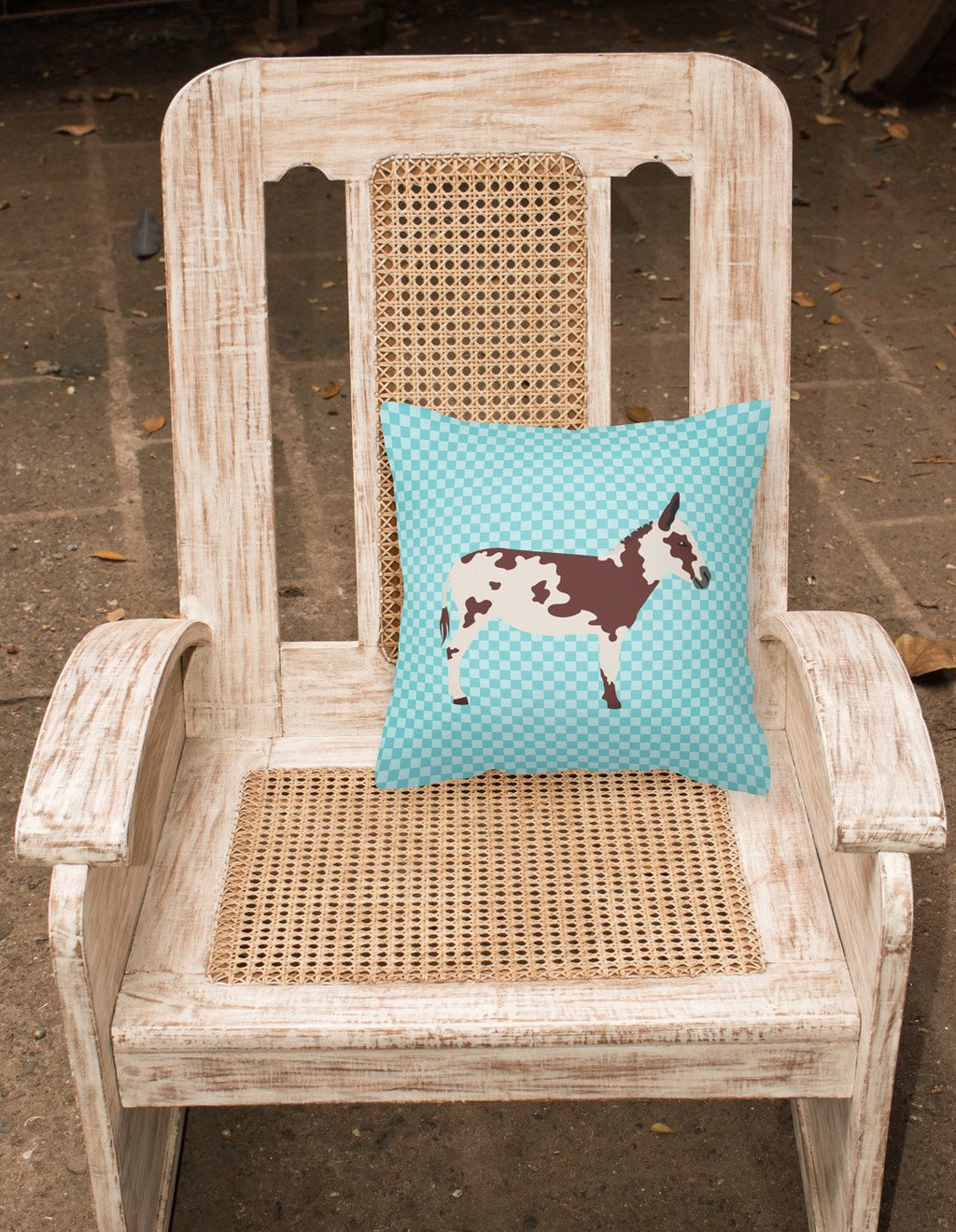 American Spotted Donkey Blue Check Decorative Throw Pillow 18x18 Indoor Outdoor Accent Cushion, Fabric Cover with Insert for Sofa, Bed, Porch & Living Room