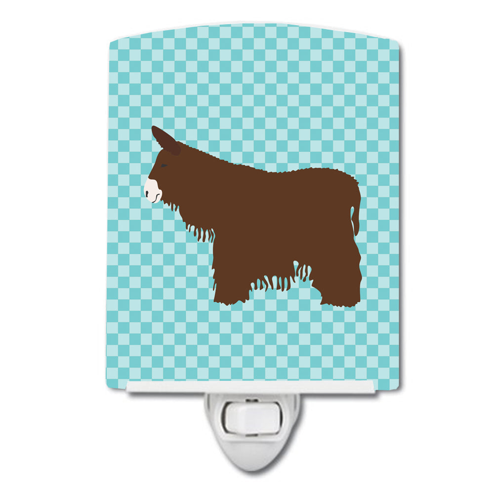 Poitou Poiteuin Donkey Blue Check Ceramic Night Light Compact, UL-Certified, Ideal for Bedroom, Bathroom, Nursery, Hallway, Kitchen, 6x4x3, Multicolor