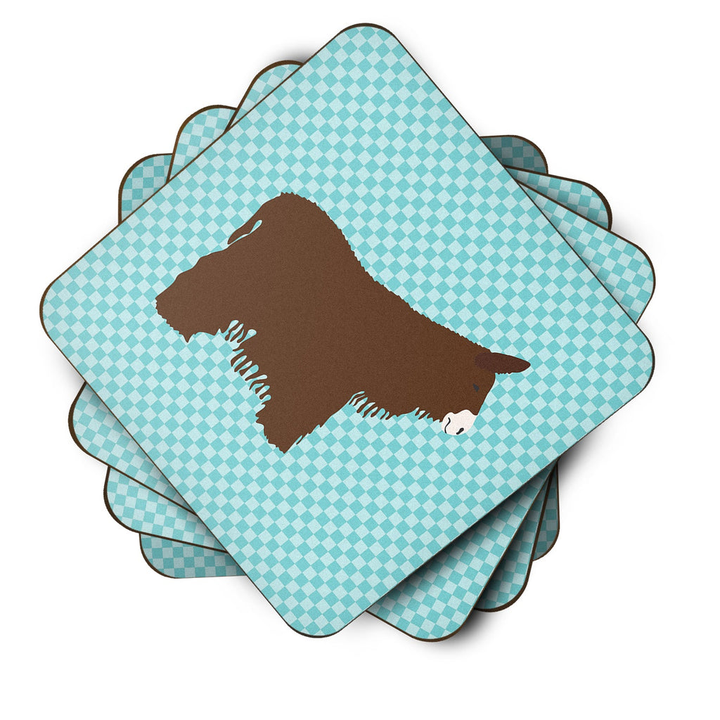 Poitou Poiteuin Donkey Blue Check Foam Coasters Set of 4 Cup Coasters for Indoor Outdoor, Tabletop Protection, Anti Slip, Mouse pad Material