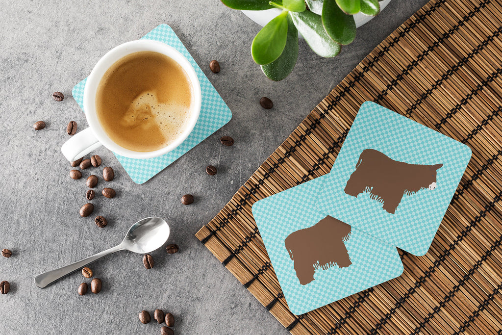 Poitou Poiteuin Donkey Blue Check Foam Coasters Set of 4 Cup Coasters for Indoor Outdoor, Tabletop Protection, Anti Slip, Mouse pad Material