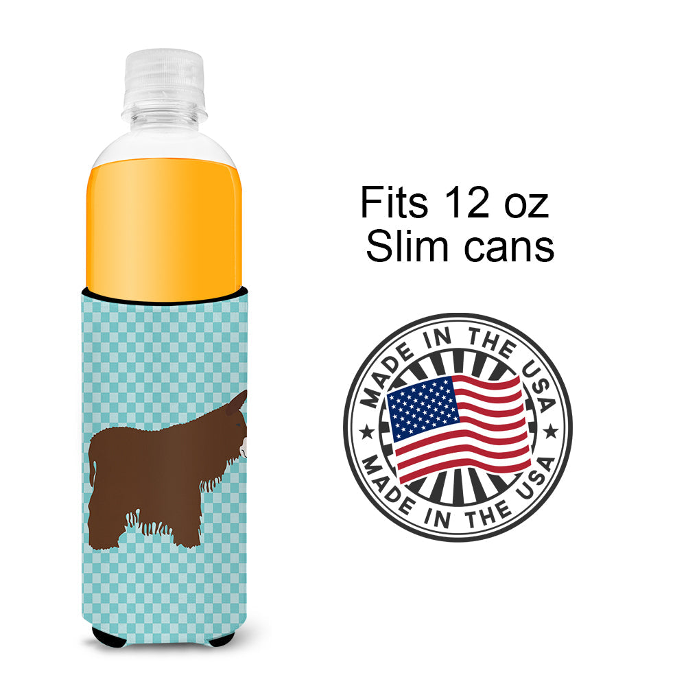 Poitou Poiteuin Donkey Blue Check Slim Can Hugger , Insulated Foam Hugger for 12 oz Slim Cans, Beer Bottles & Water Bottles, Printed in USA