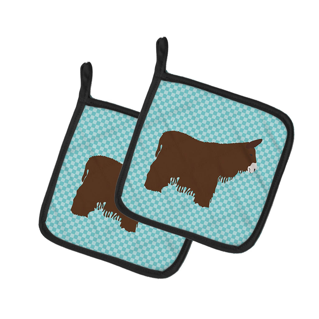 Poitou Poiteuin Donkey Blue Check Pot Holder Set of 2 Heat Resistant Quilted Hot Pads 7.5 x 7.5 Inch, Insulated Kitchen Trivets for Cooking & Baking