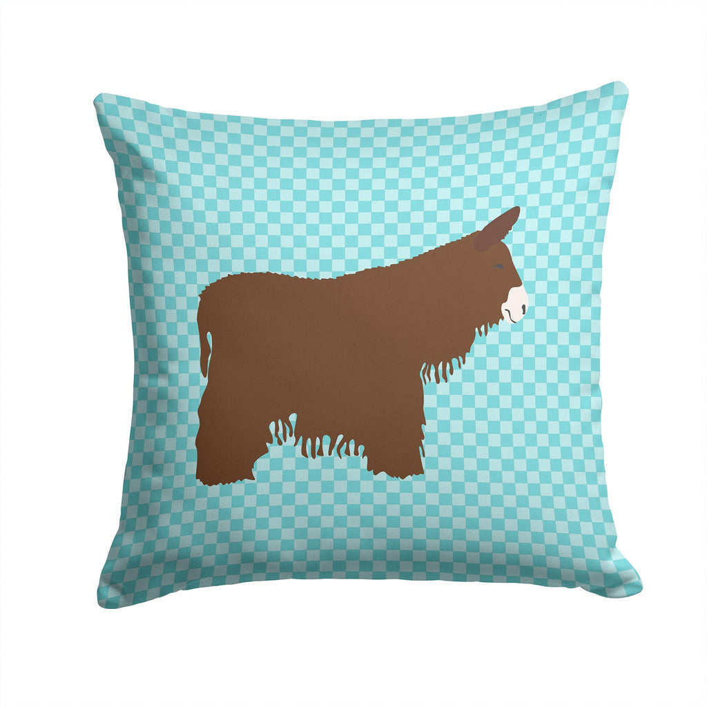 Poitou Poiteuin Donkey Blue Check Decorative Throw Pillow 14x14 Indoor Outdoor Accent Cushion, Fabric Cover with Insert for Sofa, Bed, Porch & Living Room