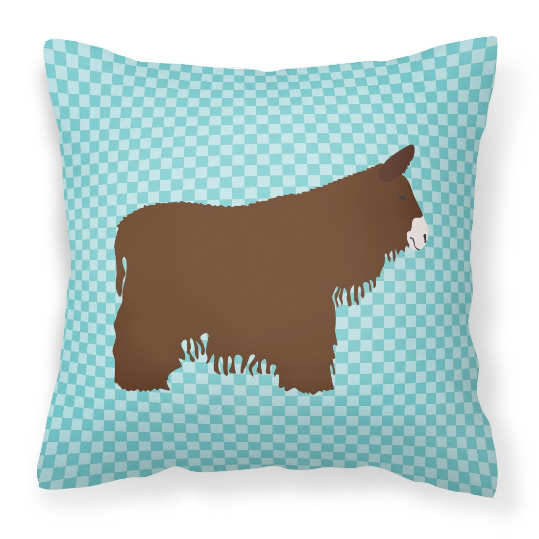 Poitou Poiteuin Donkey Blue Check Decorative Throw Pillow 18x18 Indoor Outdoor Accent Cushion, Fabric Cover with Insert for Sofa, Bed, Porch & Living Room