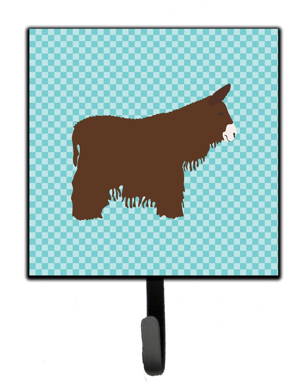 Poitou Poiteuin Donkey Blue Check Leash or Key Holder Wall Hooks, Key Hooks Holder, Coat Rack Wall Mount, Coat Hooks, Hooks for Hanging Keys, Towels, Aprons, Leashes