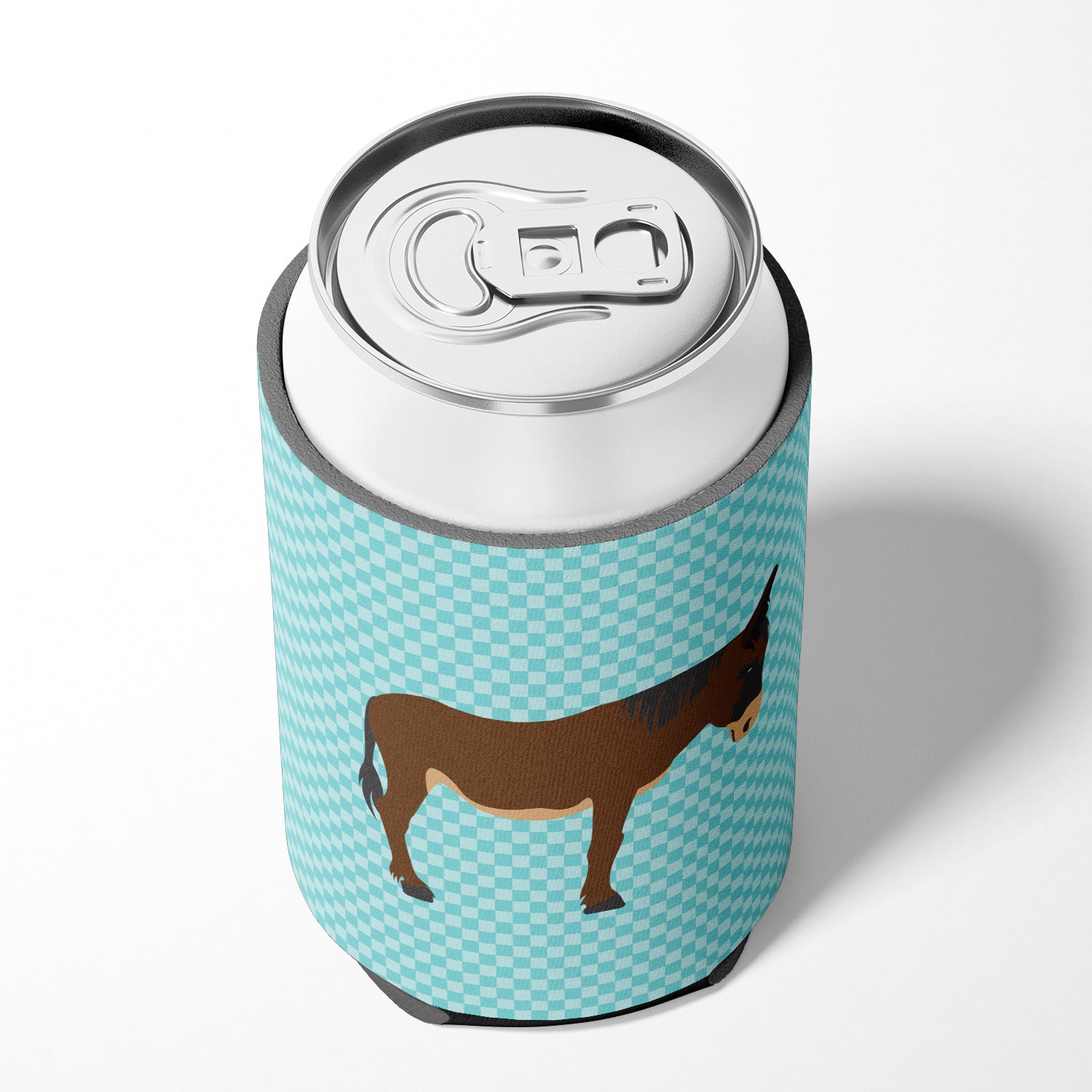 Zamorano-Leones Donkey Blue Check Can or Bottle Hugger Cooler Sleeve for Standard 12 oz Cans, Insulated Foam Beer & Soda Can Hugger Reusable