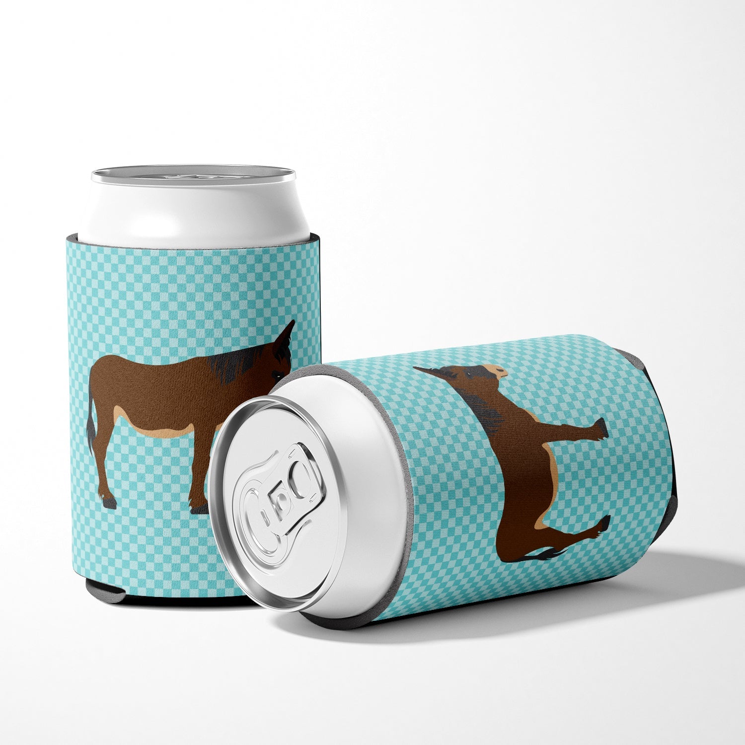 Zamorano-Leones Donkey Blue Check Can or Bottle Hugger Cooler Sleeve for Standard 12 oz Cans, Insulated Foam Beer & Soda Can Hugger Reusable