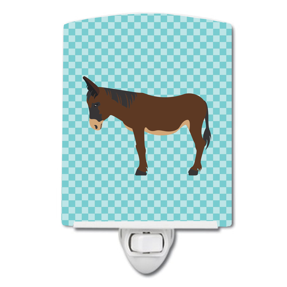 Zamorano-Leones Donkey Blue Check Ceramic Night Light Compact, UL-Certified, Ideal for Bedroom, Bathroom, Nursery, Hallway, Kitchen, 6x4x3, Multicolor