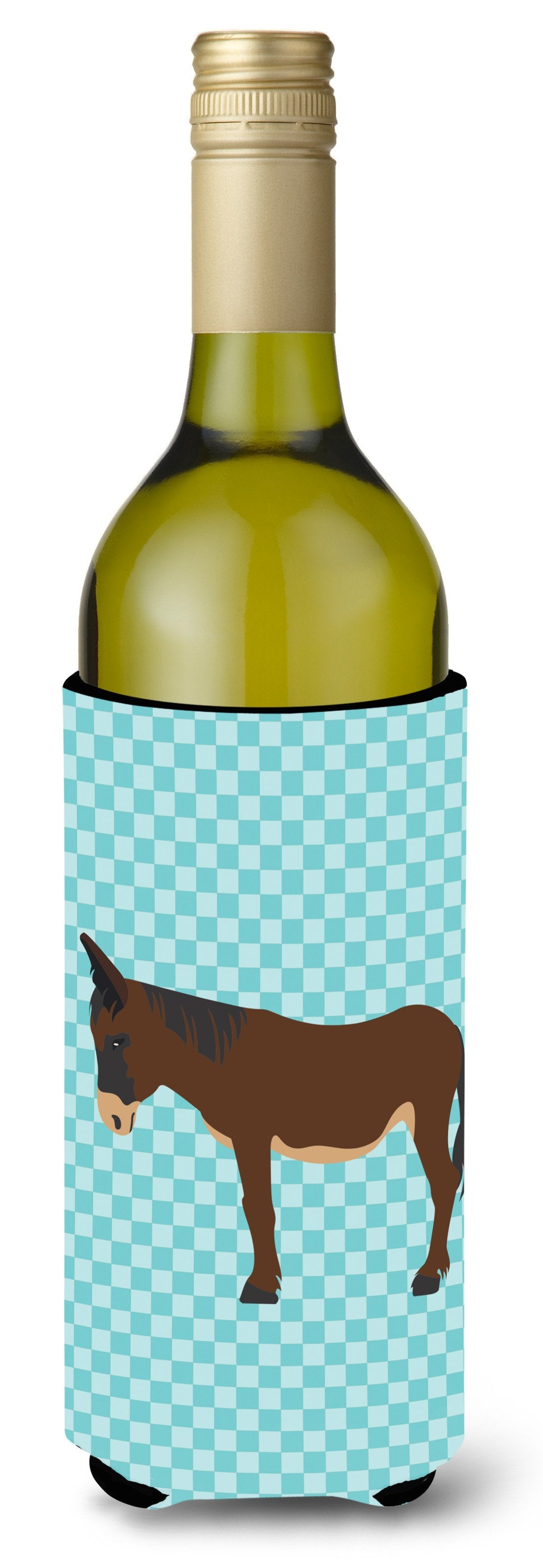 Zamorano-Leones Donkey Blue Check Wine Bottle Hugger Gift Sleeve for Standard 750 ml Bottles, Insulated Reusable Also Fits Mini Shot & Pint Bottles