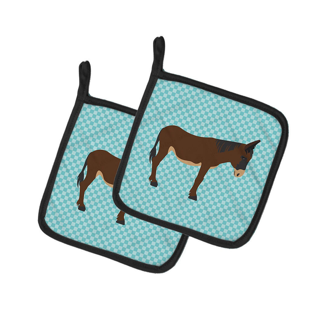 Zamorano-Leones Donkey Blue Check Pot Holder Set of 2 Heat Resistant Quilted Hot Pads 7.5 x 7.5 Inch, Insulated Kitchen Trivets for Cooking & Baking