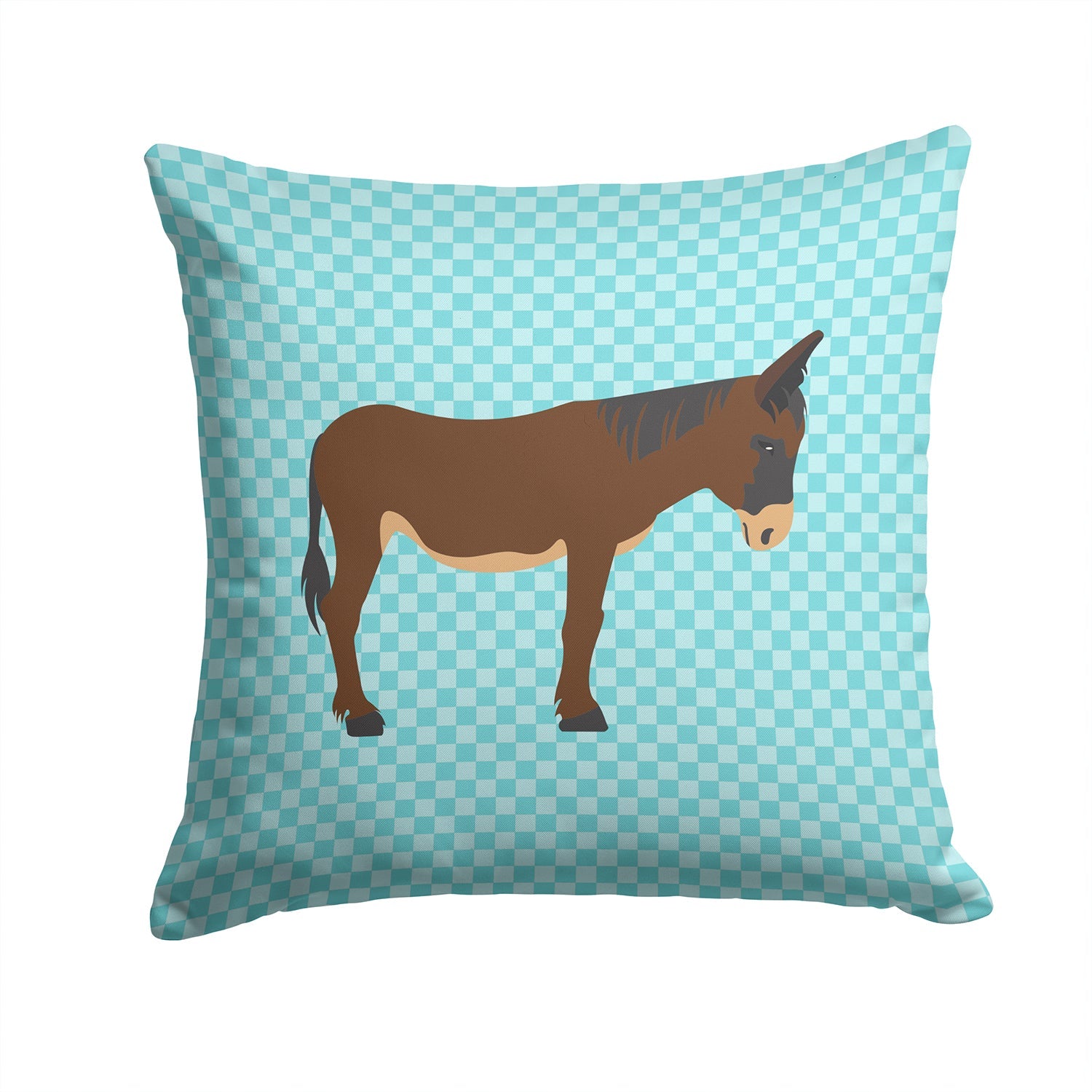 Zamorano-Leones Donkey Blue Check Decorative Throw Pillow 14x14 Indoor Outdoor Accent Cushion, Fabric Cover with Insert for Sofa, Bed, Porch & Living Room