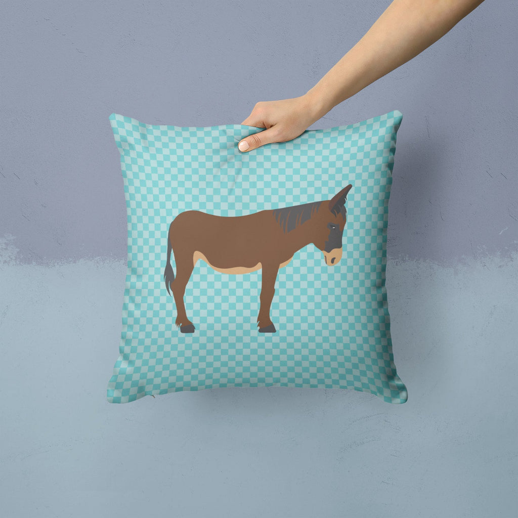 Zamorano-Leones Donkey Blue Check Decorative Throw Pillow 14x14 Indoor Outdoor Accent Cushion, Fabric Cover with Insert for Sofa, Bed, Porch & Living Room