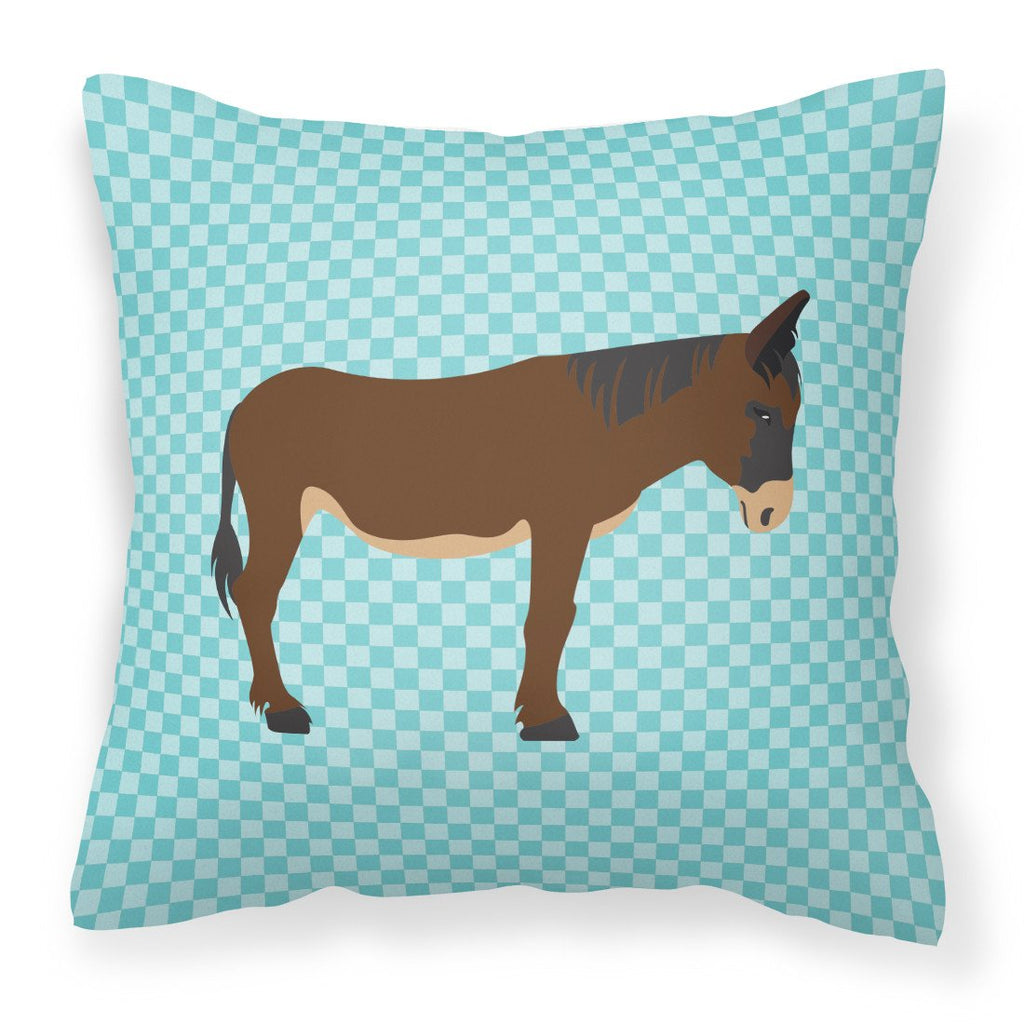 Zamorano-Leones Donkey Blue Check Decorative Throw Pillow 18x18 Indoor Outdoor Accent Cushion, Fabric Cover with Insert for Sofa, Bed, Porch & Living Room