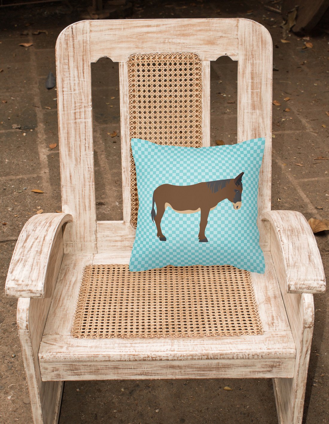 Zamorano-Leones Donkey Blue Check Decorative Throw Pillow 18x18 Indoor Outdoor Accent Cushion, Fabric Cover with Insert for Sofa, Bed, Porch & Living Room